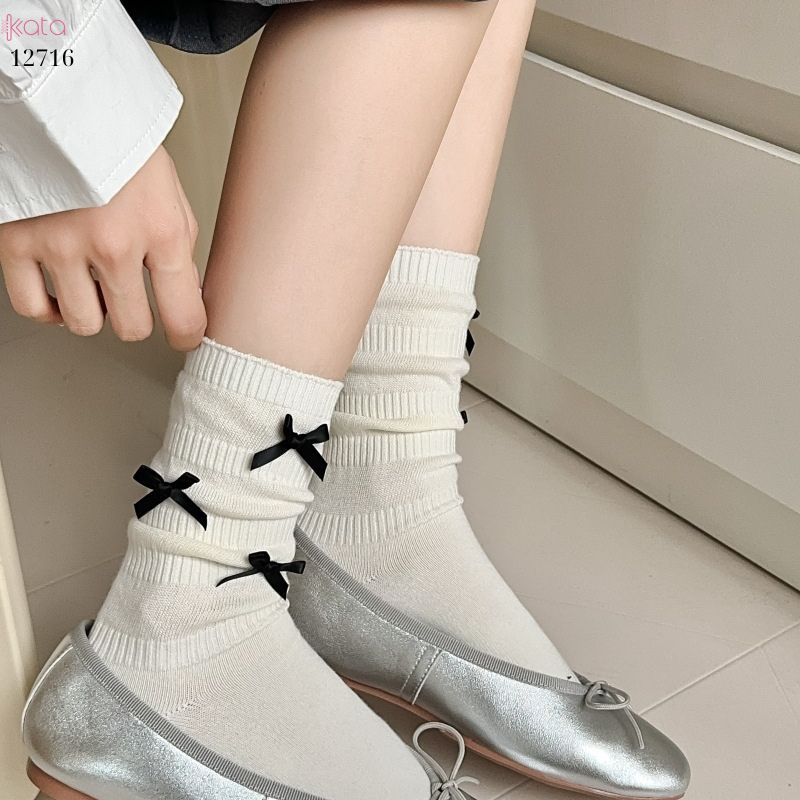 Tất ruy băng lolita jk phong cách Hàn Quốc,tất giữa bắp chân bông mềm mịn 12716