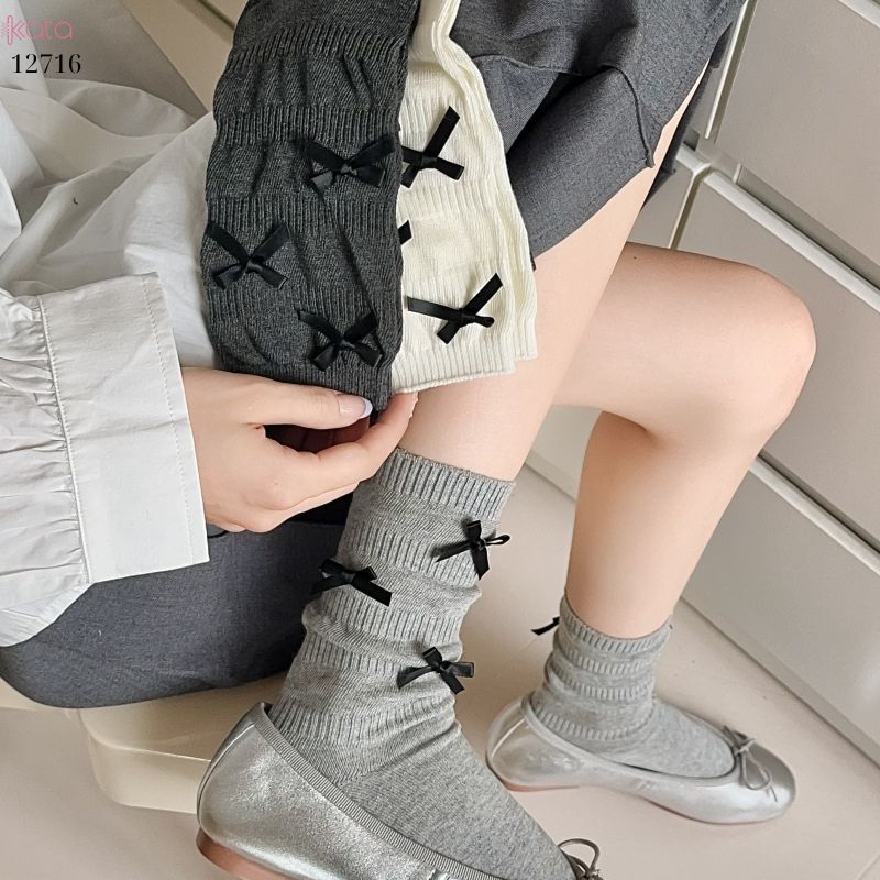 Tất ruy băng lolita jk phong cách Hàn Quốc,tất giữa bắp chân bông mềm mịn 12716