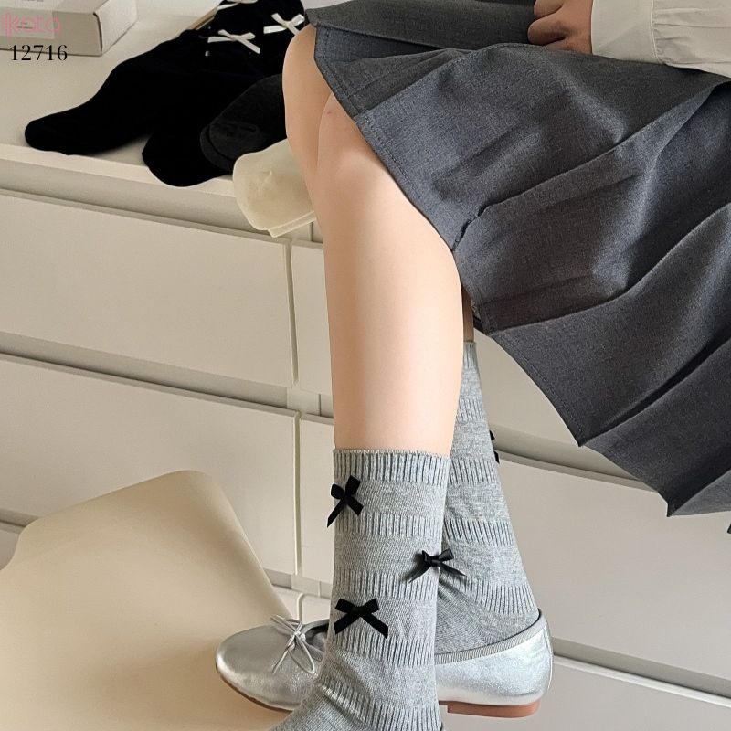 Tất ruy băng lolita jk phong cách Hàn Quốc,tất giữa bắp chân bông mềm mịn 12716