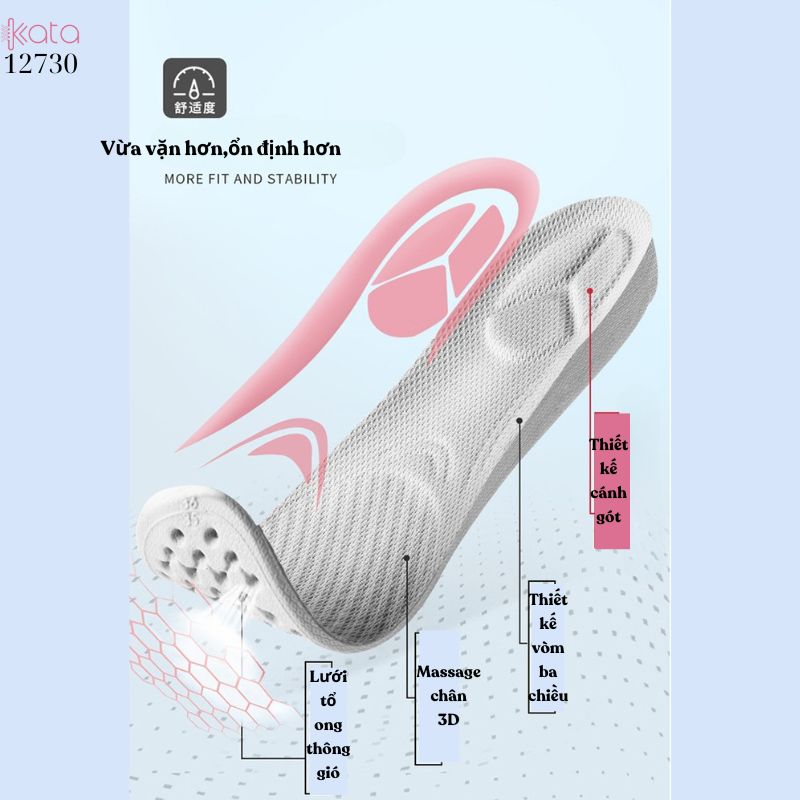 Lót cao bên trong,lót đệm thể thao đế mềm, hấp thụ sốc, thoáng khí, lót cao Nam Nữ 12730