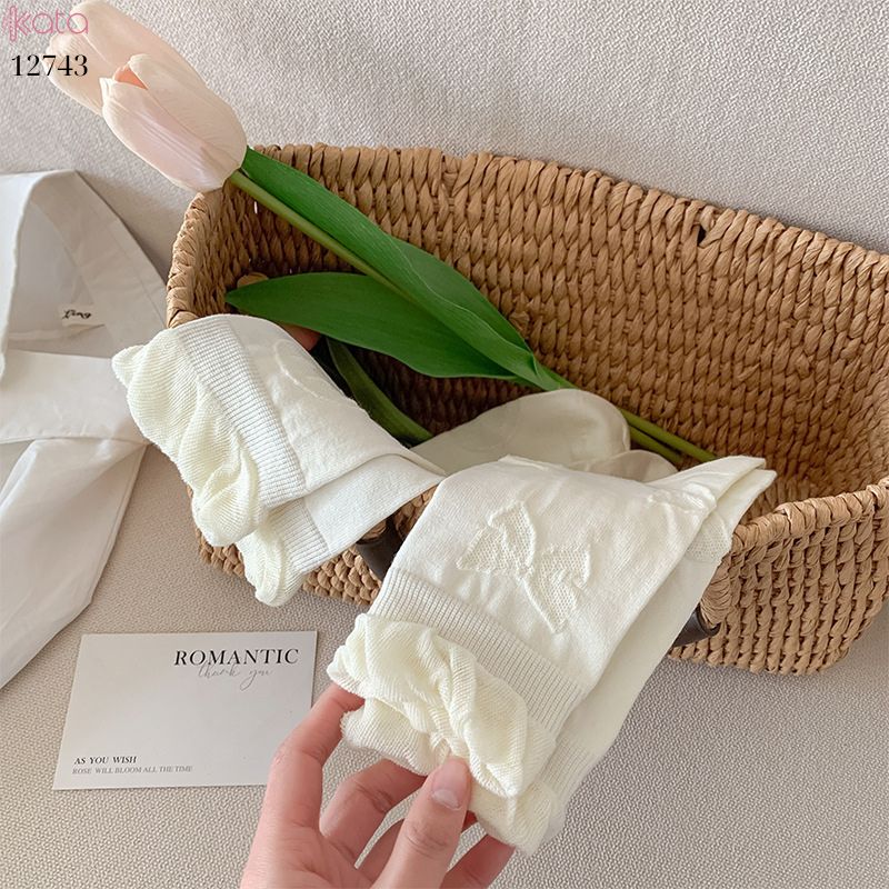 Tất vớ ren trắng bông cao cấp,tất giữa bắp chân mùa hè phong cách Hàn Quốc 12743