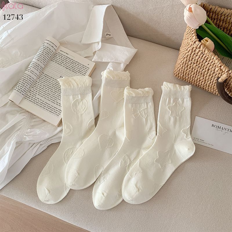Tất vớ ren trắng bông cao cấp,tất giữa bắp chân mùa hè phong cách Hàn Quốc 12743