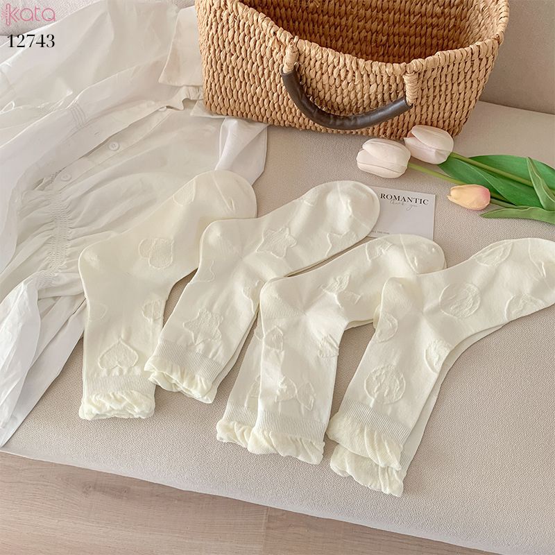 Tất vớ ren trắng bông cao cấp,tất giữa bắp chân mùa hè phong cách Hàn Quốc 12743
