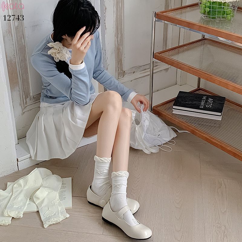 Tất vớ ren trắng bông cao cấp,tất giữa bắp chân mùa hè phong cách Hàn Quốc 12743