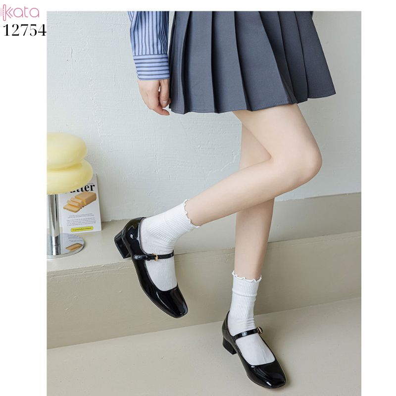 Tất ren nấm cuộn mép,vải bông mềm mịn, tất nữ sinh giữa bắp chân jk 12754