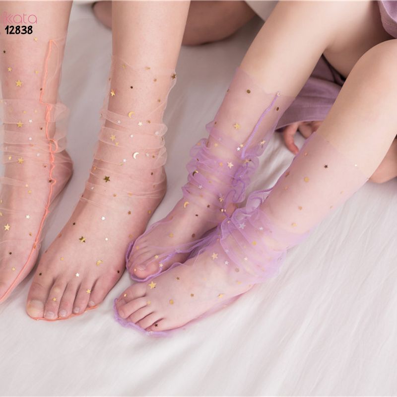 Tất lưới trong suốt mùa hè,vớ ngôi sao sequinned giữa bắp chân nữ 12838