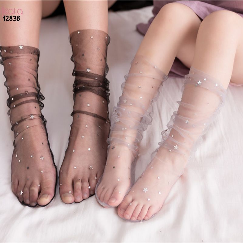 Tất lưới trong suốt mùa hè,vớ ngôi sao sequinned giữa bắp chân nữ 12838