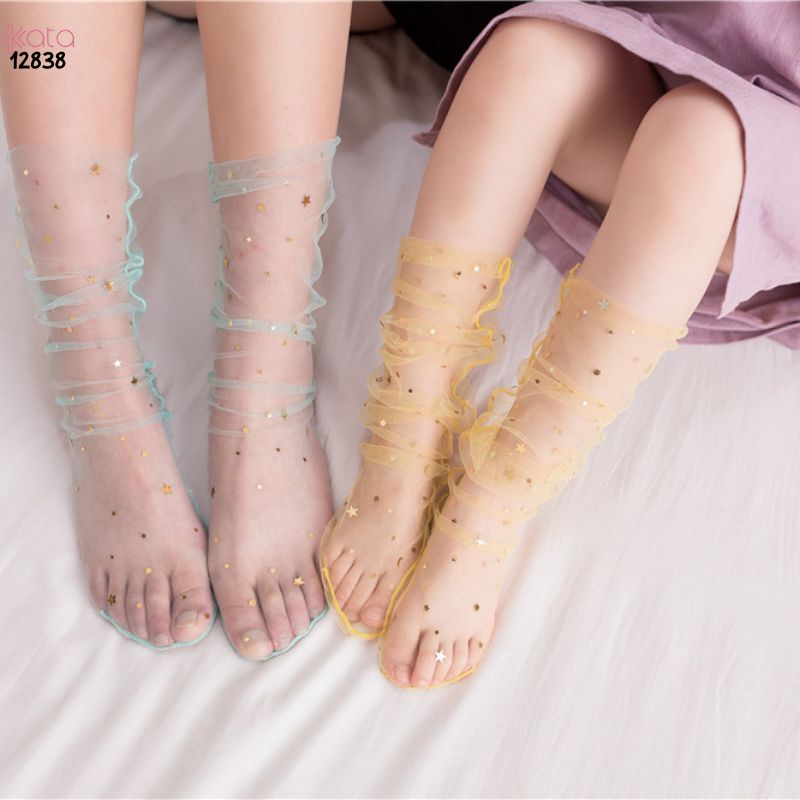 Tất lưới trong suốt mùa hè,vớ ngôi sao sequinned giữa bắp chân nữ 12838