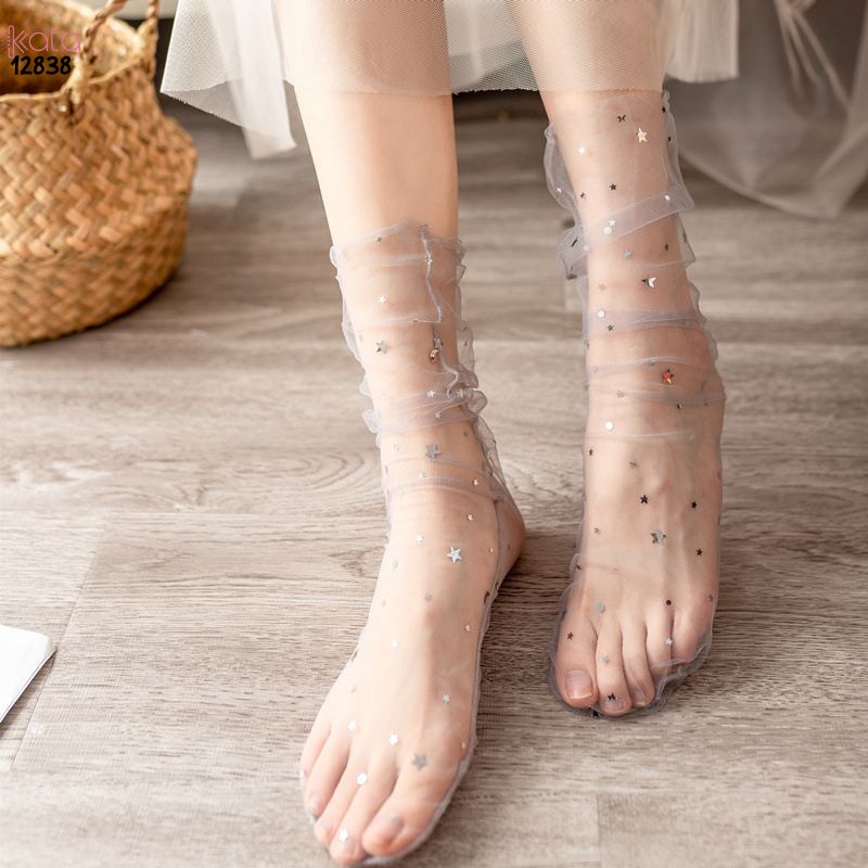 Tất lưới trong suốt mùa hè,vớ ngôi sao sequinned giữa bắp chân nữ 12838