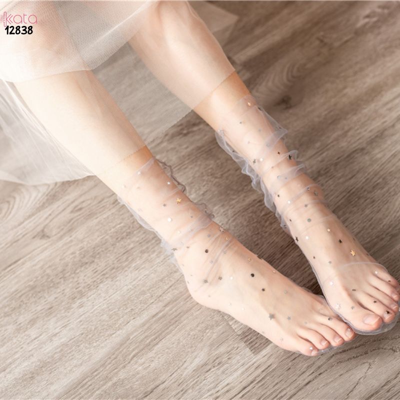 Tất lưới trong suốt mùa hè,vớ ngôi sao sequinned giữa bắp chân nữ 12838