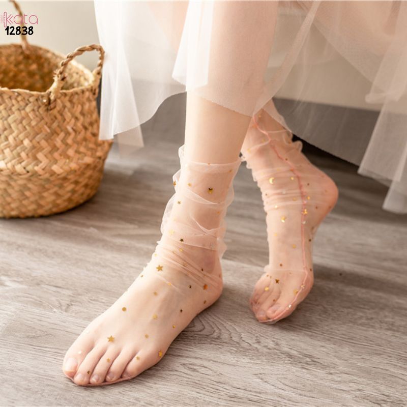 Tất lưới trong suốt mùa hè,vớ ngôi sao sequinned giữa bắp chân nữ 12838