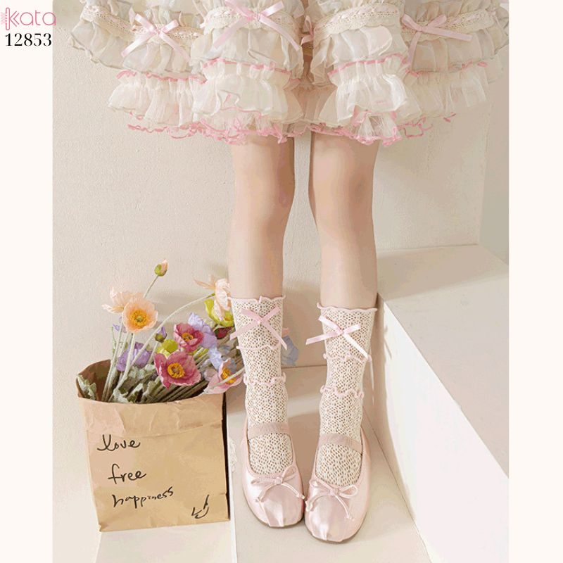 Tất ren tầng lolita cao cấp phong cáchHàn Quốc,vớ nơ công chúa mùa hè nữ 12853