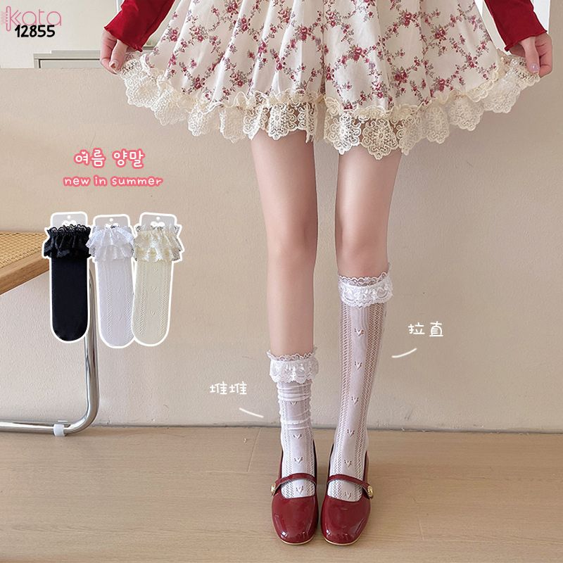 Tất ren ruy băng mỏng Lolita,vớ bắp chân phong cách  phong cách Mary Jane JK 12855