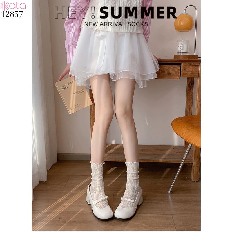 Tất ren viền nấm Lolita JK,vớ mỏng hoa lưới mùa hè 12857