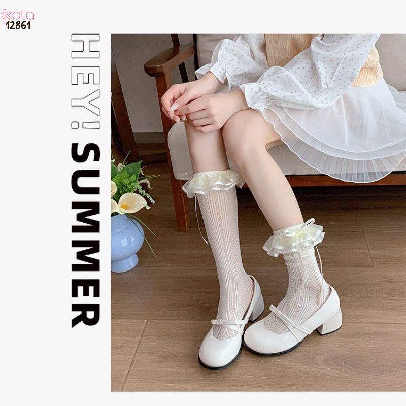 Tất ren nơ lolita cao cấp,vớ bắp chân ren mỏng mùa hè 12861