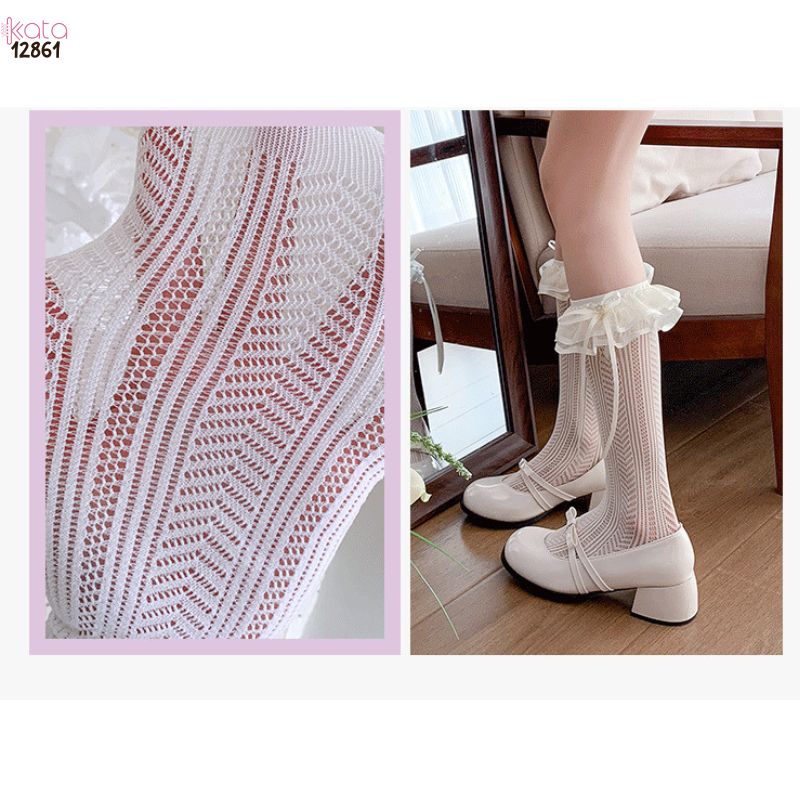 Tất ren nơ lolita cao cấp,vớ bắp chân ren mỏng mùa hè 12861