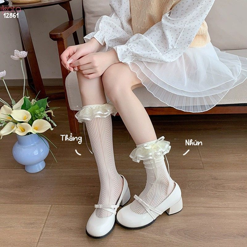 Tất ren nơ lolita cao cấp,vớ bắp chân ren mỏng mùa hè 12861