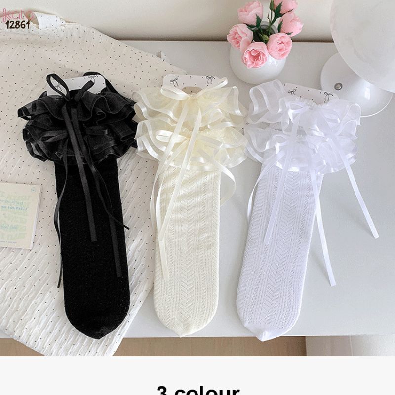 Tất ren nơ lolita cao cấp,vớ bắp chân ren mỏng mùa hè 12861