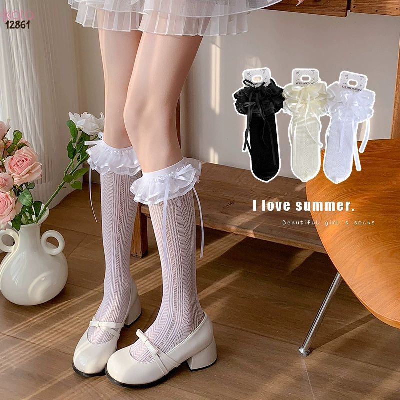 Tất ren nơ lolita cao cấp,vớ bắp chân ren mỏng mùa hè 12861