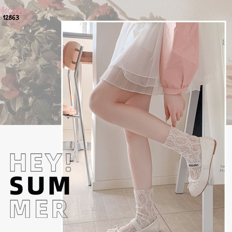 Tất ren mỏng mùa hè,vớ Lolita hoa nhỏ giữa bắp chân cao cấp 12863
