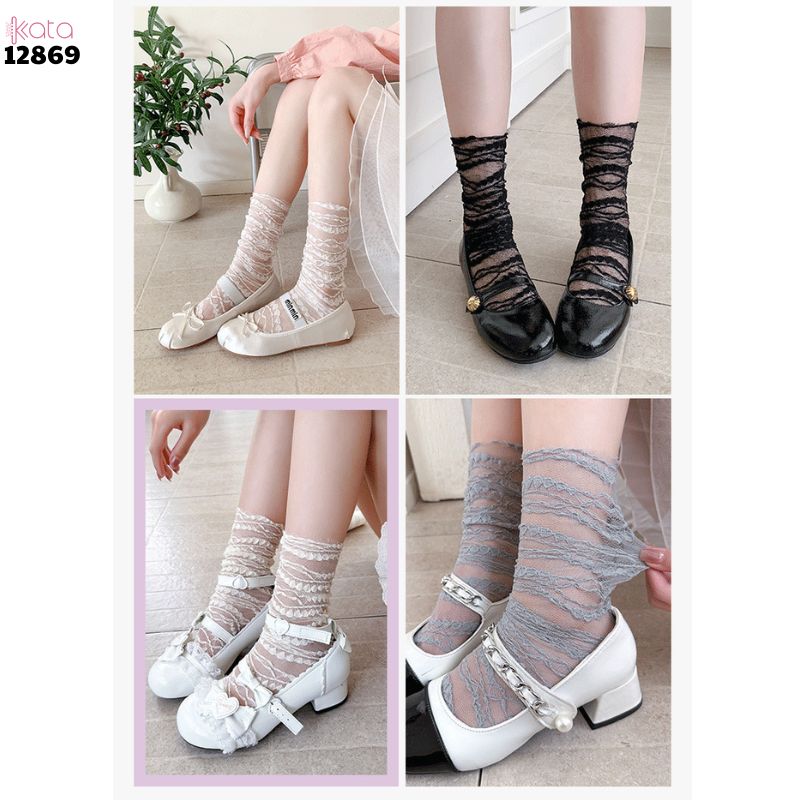  Tất ren mỏng mùa hè,vớ Lolita bắp chân ren ngang JK cao cấp 12869