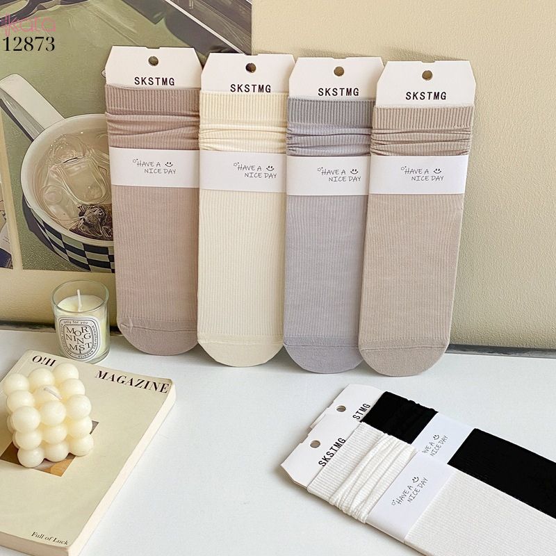 Tất màu trơn vải Modal mềm mịn chống trượt,vớ nữ giữa bắp chân 12873