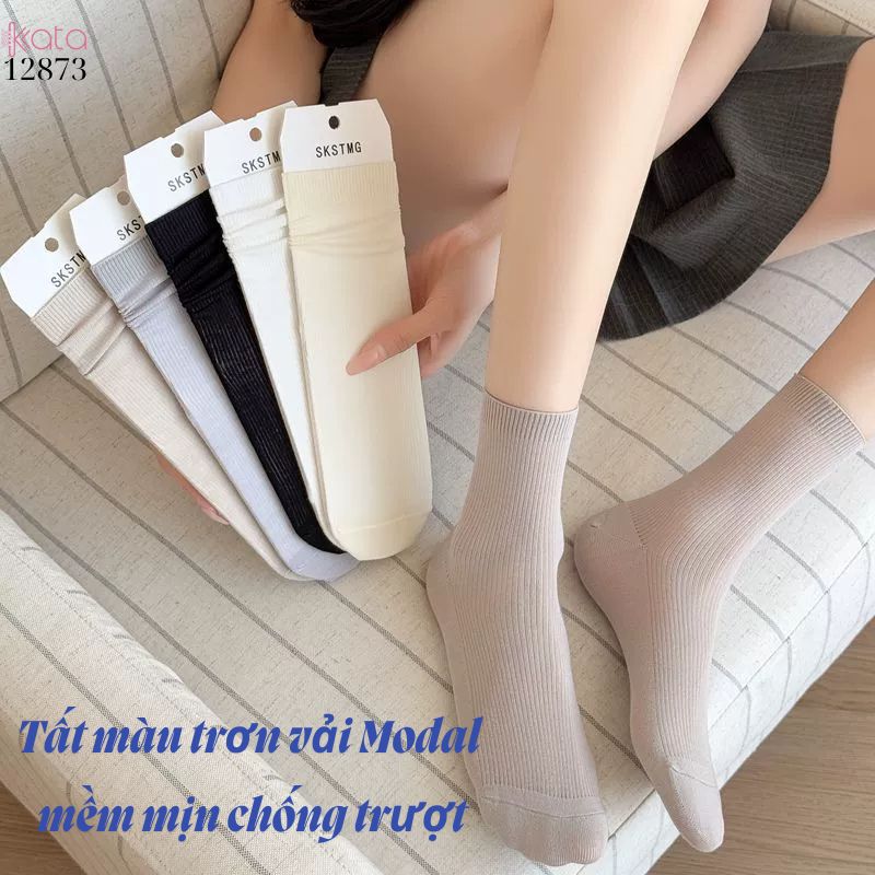 Tất màu trơn vải Modal mềm mịn chống trượt,vớ nữ giữa bắp chân 12873