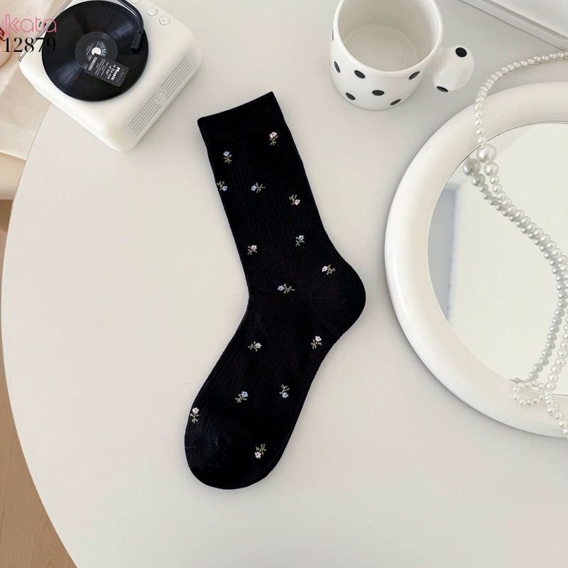 Tất bông mềm mịn hoa retro,vớ giữa bắp chân lưới thoáng khí xuân hè 12879