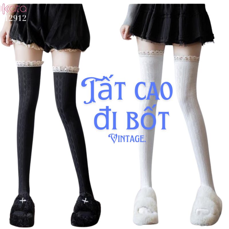 Tất ren trên đầu gối lolita,vớ đi bốt dễ thương ngọt ngào 12912