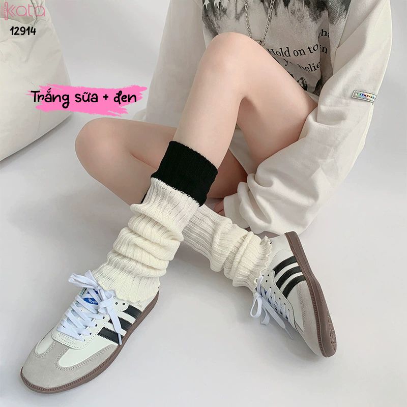 Ống tất 2 màu phong cách y2k,tất dệt kim thu đông 12914