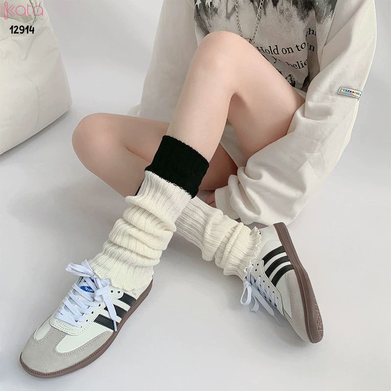 Ống tất 2 màu phong cách y2k,tất dệt kim thu đông 12914
