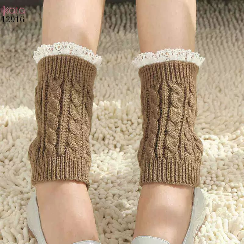 Ống tất len giữ ấm cổ chân mùa đông,tất đi bốt dệt kim ren giữ ấm mắt cá chân 12916