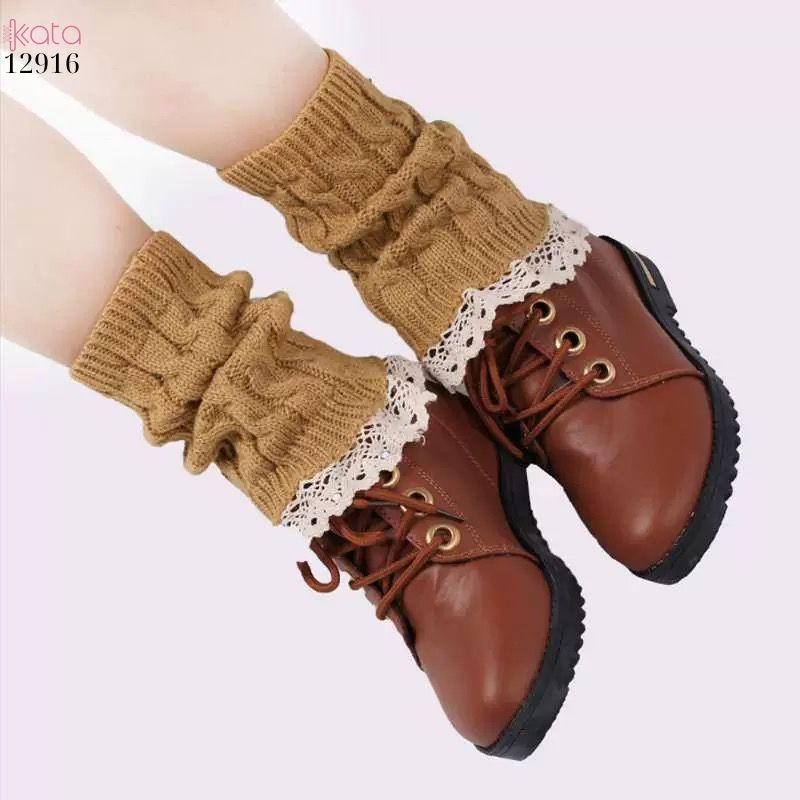 Ống tất len giữ ấm cổ chân mùa đông,tất đi bốt dệt kim ren giữ ấm mắt cá chân 12916