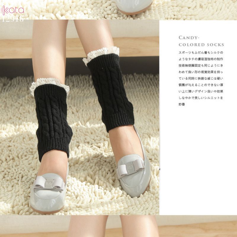 Ống tất len giữ ấm cổ chân mùa đông,tất đi bốt dệt kim ren giữ ấm mắt cá chân 12916