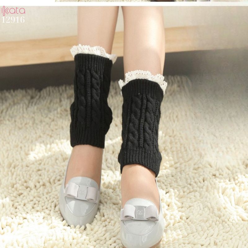 Ống tất len giữ ấm cổ chân mùa đông,tất đi bốt dệt kim ren giữ ấm mắt cá chân 12916