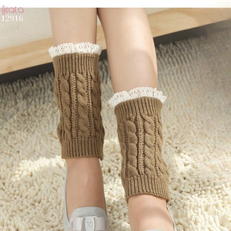 Ống tất len giữ ấm cổ chân mùa đông,tất đi bốt dệt kim ren giữ ấm mắt cá chân 12916