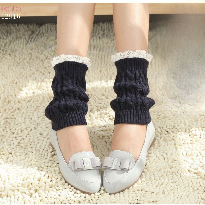 Ống tất len giữ ấm cổ chân mùa đông,tất đi bốt dệt kim ren giữ ấm mắt cá chân 12916