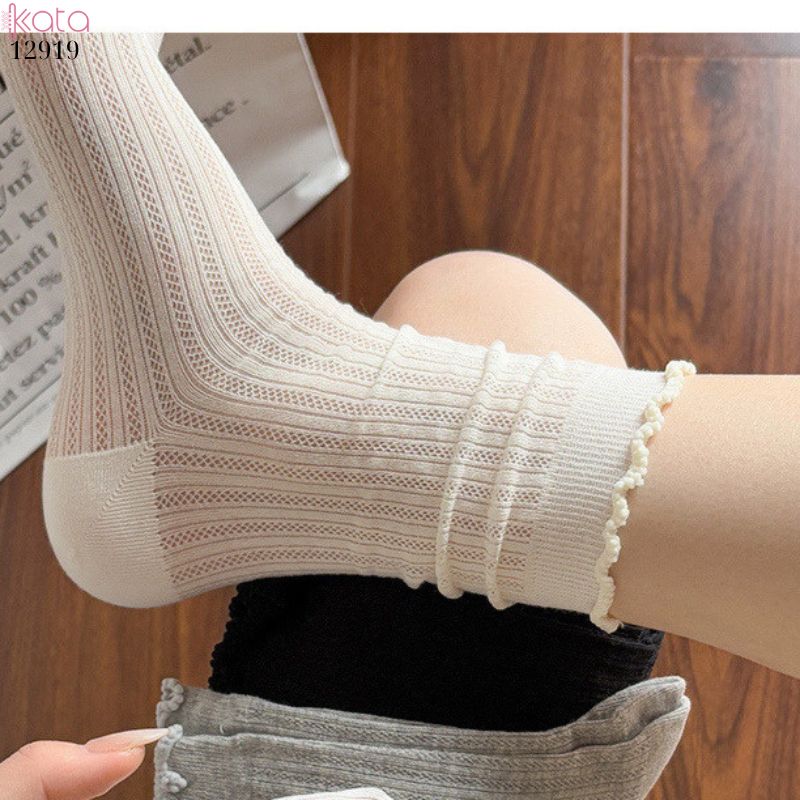 Tất lưới mỏng mùa hè thoáng khí,vớ ngắn ren viền nấm 12919