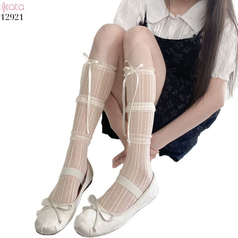 Tất bắp chân mỏng mùa hè JK ,vớ ren ruy băng Phong cách ba lê Mary Jane 12921