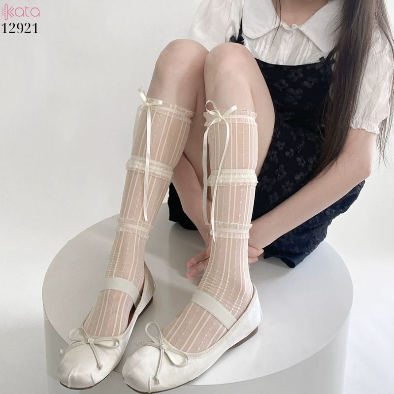 Tất bắp chân mỏng mùa hè JK ,vớ ren ruy băng Phong cách ba lê Mary Jane 12921
