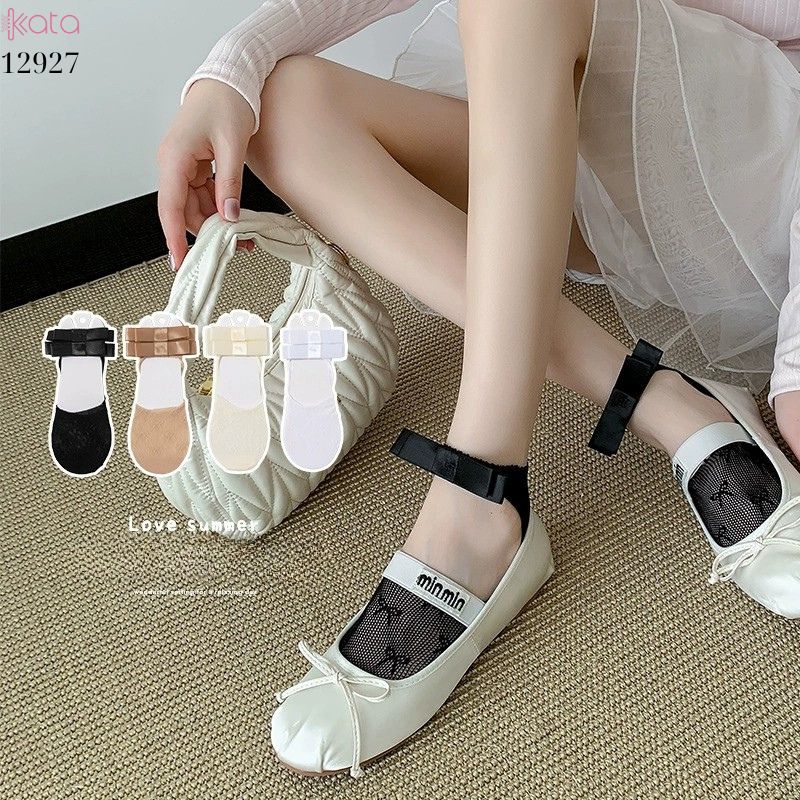 Tất ren mỏng nơ mùa hè,vớ thuyền Lolita không rớt gót,phong cách Hàn Quốc Balletcore 12928