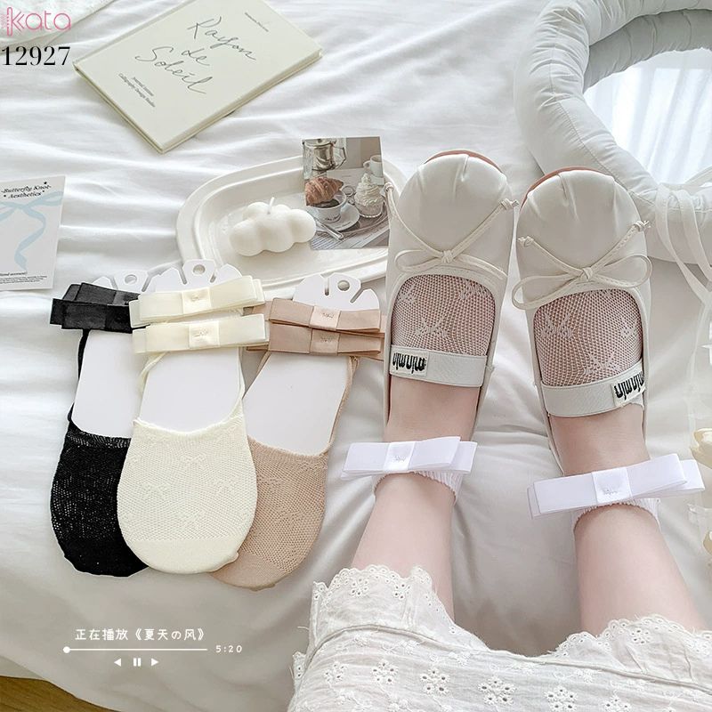 Tất ren mỏng nơ mùa hè,vớ thuyền Lolita không rớt gót,phong cách Hàn Quốc Balletcore 12928
