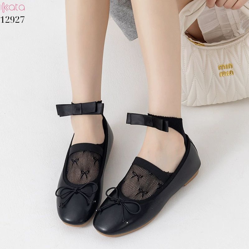 Tất ren mỏng nơ mùa hè,vớ thuyền Lolita không rớt gót,phong cách Hàn Quốc Balletcore 12928