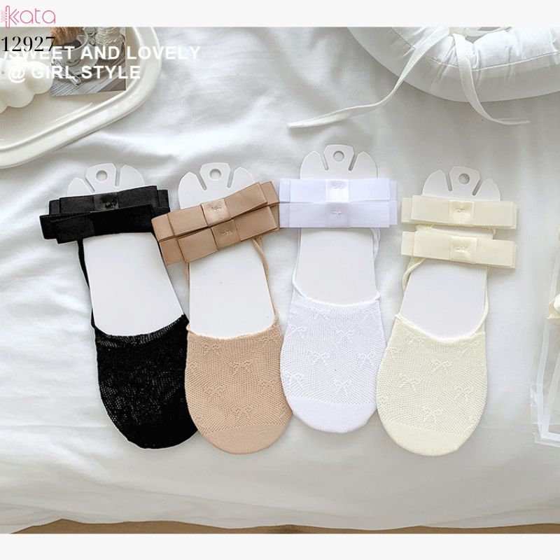 Tất ren mỏng nơ mùa hè,vớ thuyền Lolita không rớt gót,phong cách Hàn Quốc Balletcore 12928