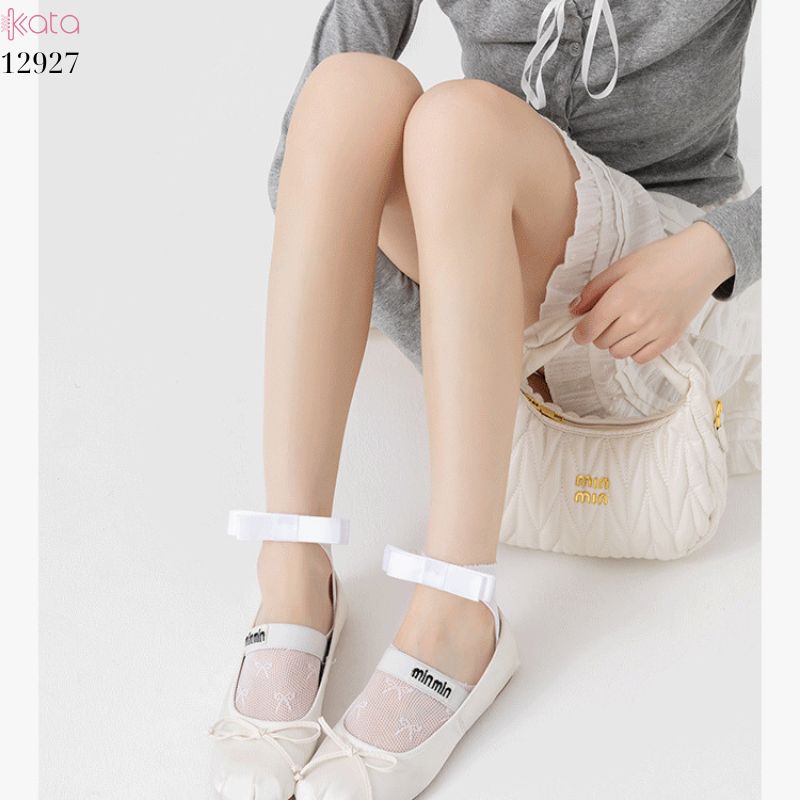 Tất ren mỏng nơ mùa hè,vớ thuyền Lolita không rớt gót,phong cách Hàn Quốc Balletcore 12928