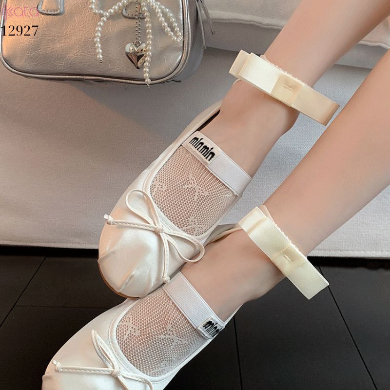 Tất ren mỏng nơ mùa hè,vớ thuyền Lolita không rớt gót,phong cách Hàn Quốc Balletcore 12928