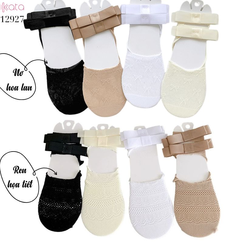 Tất ren mỏng nơ mùa hè,vớ thuyền Lolita không rớt gót,phong cách Hàn Quốc Balletcore 12928
