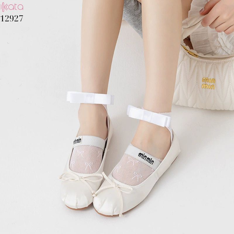 Tất ren mỏng nơ mùa hè,vớ thuyền Lolita không rớt gót,phong cách Hàn Quốc Balletcore 12928