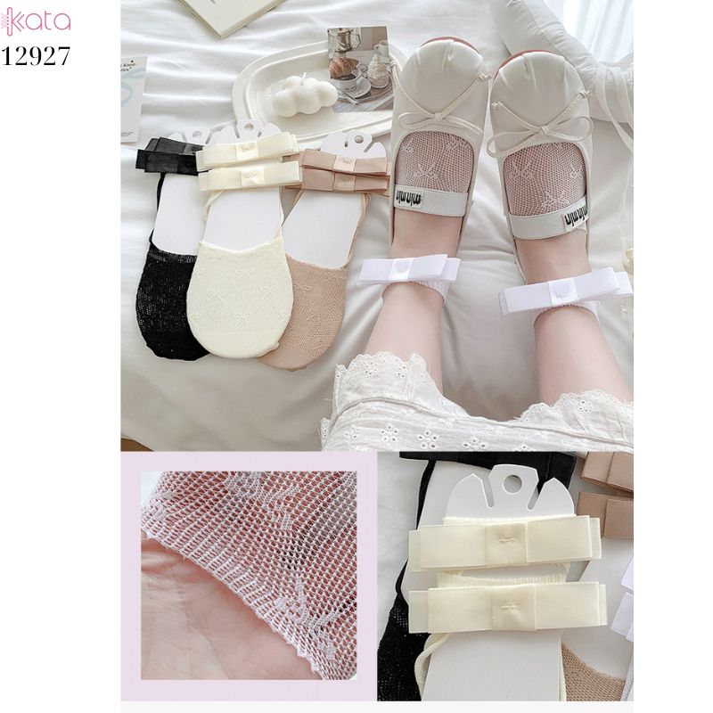Tất ren mỏng nơ mùa hè,vớ thuyền Lolita không rớt gót,phong cách Hàn Quốc Balletcore 12928