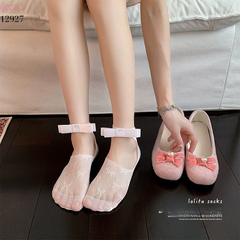 Tất ren mỏng nơ mùa hè,vớ thuyền Lolita không rớt gót,phong cách Hàn Quốc Balletcore 12928
